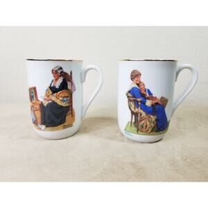 Norman Rockwell Coffee Mug Tea Cup 10oz Memories 1982 Bedtime Japan Vintage x2